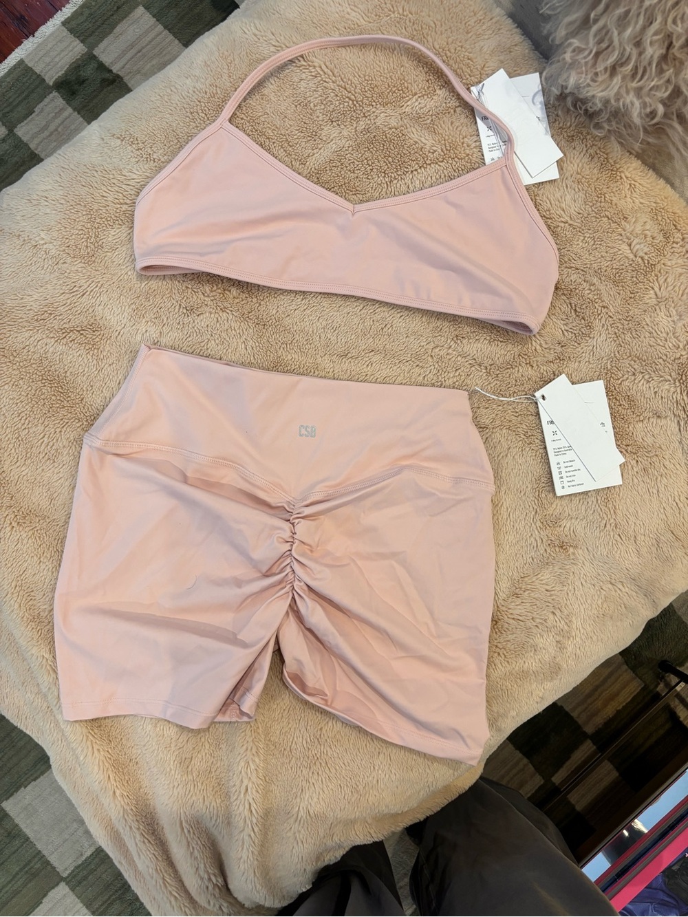 CSB Pink Ruched Bike Shorts and Bralette Set - Women's Activewear